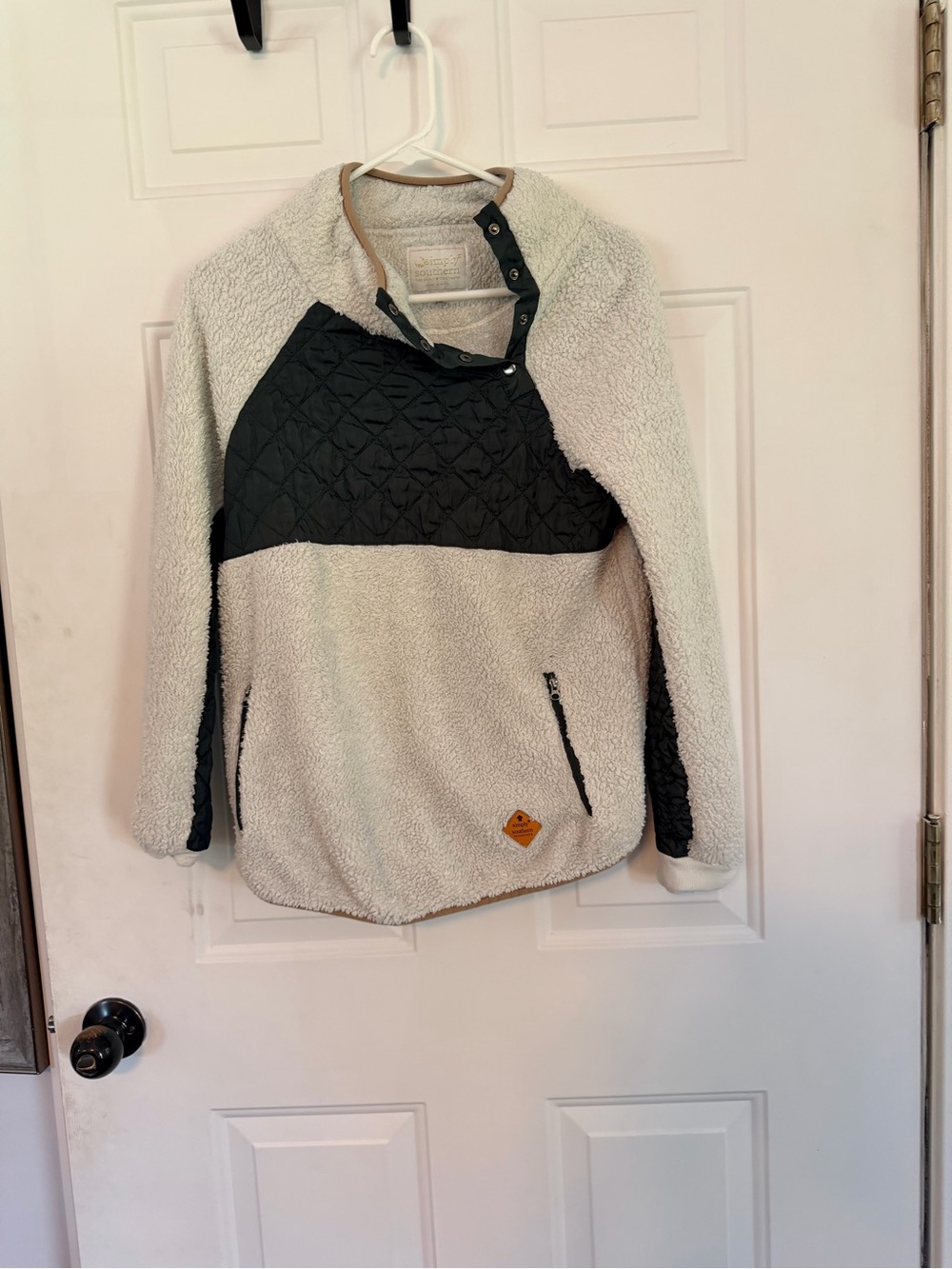 Simply Southern Cream Sherpa Jacket with Black Trim